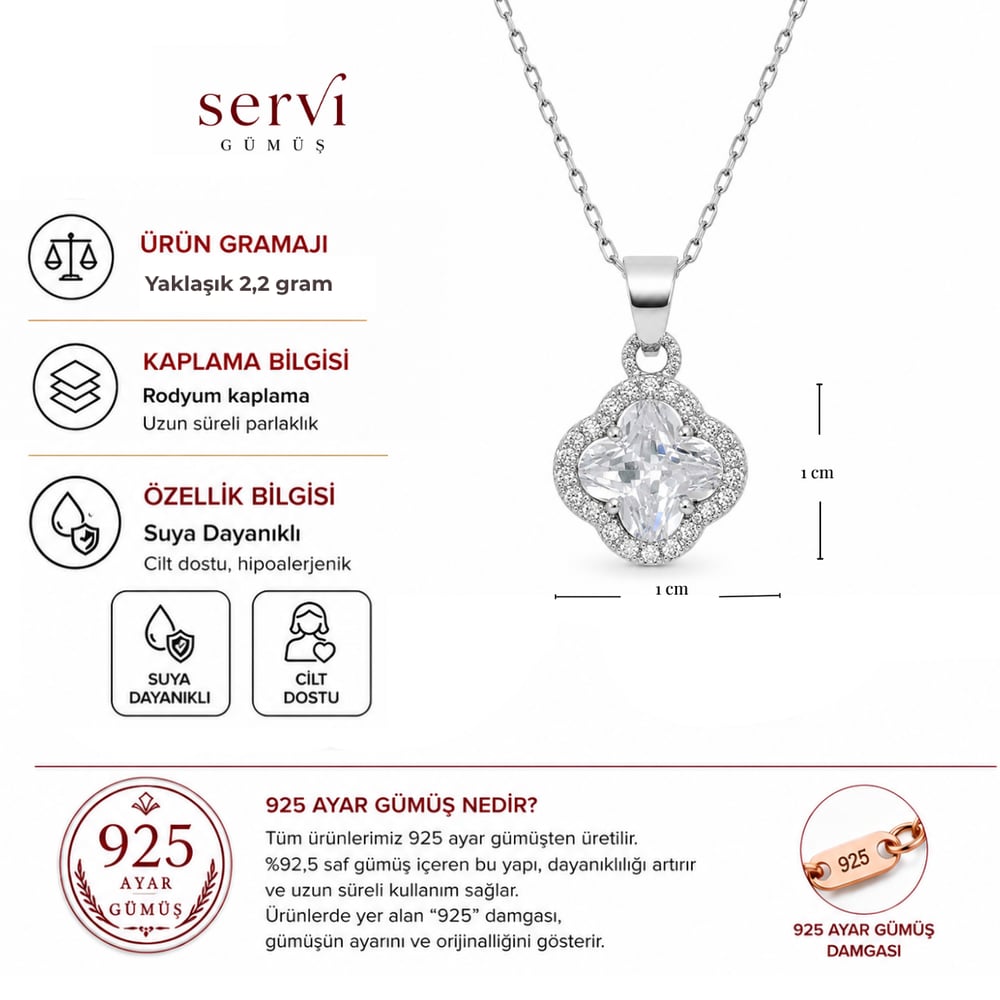 Servi 925 Ayar Gümüş Zirkon Taşlı Minimal Yonca Figürlü Kolye