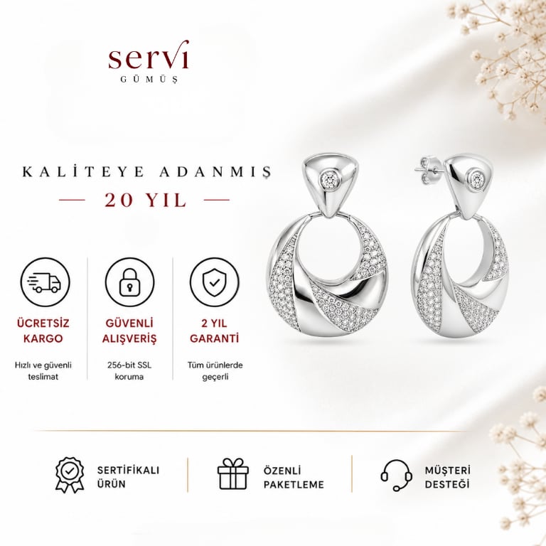 Servi 925 Ayar Gümüş Zirkon Taşlı Sarmal Halka Küpe