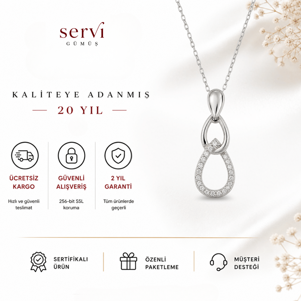 Servi 925 Ayar Gümüş Zirkon Taşlı Sonsuz Damla Kolye