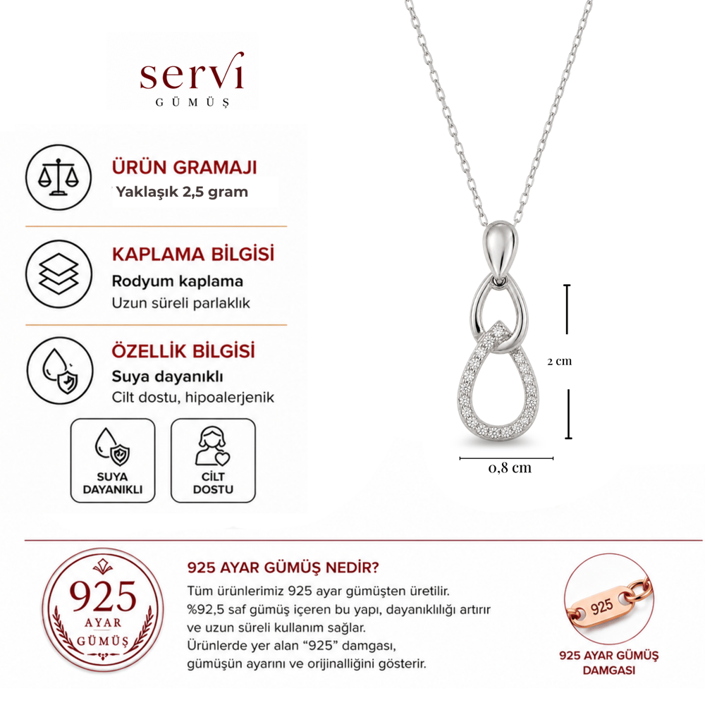 Servi 925 Ayar Gümüş Zirkon Taşlı Sonsuz Damla Kolye