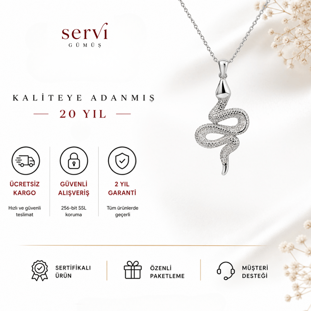 Servi 925 Ayar Gümüş Zirkon Taşlı Yılan Figürlü Kolye