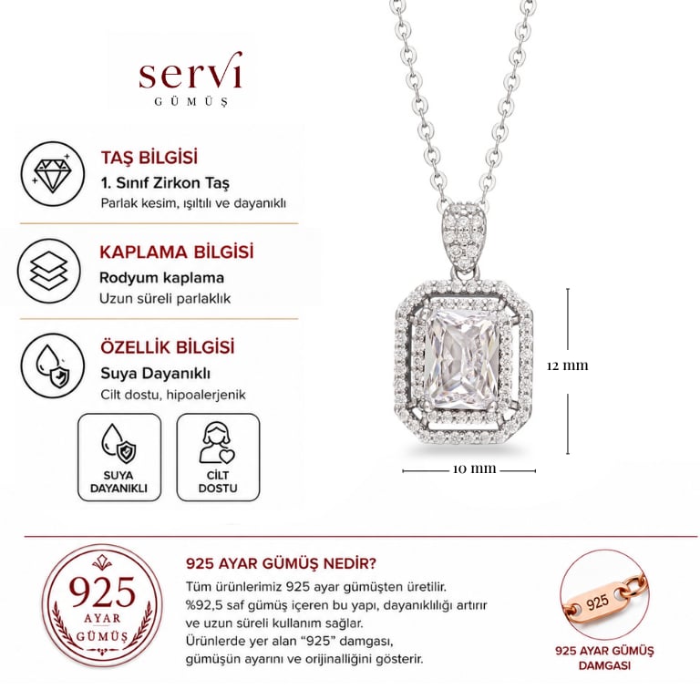Servi 925 Ayar Gümüş Baget Kolye