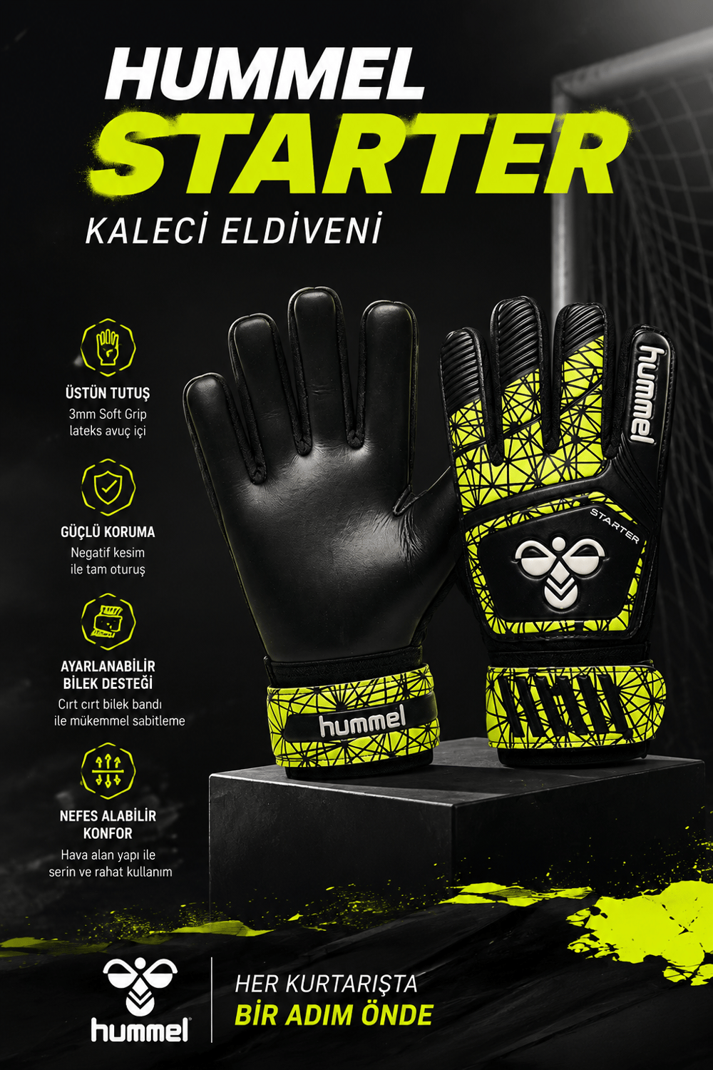 Hummel Gk Black-Yellow Çocuk Kaleci Eldiveni
