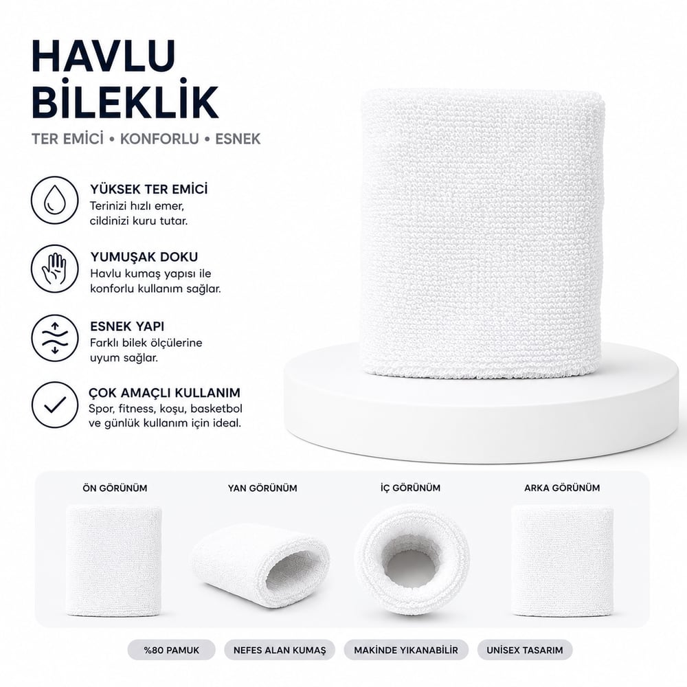Voltrike Beyaz Havlu Bileklik - Sporcu Bilekliği