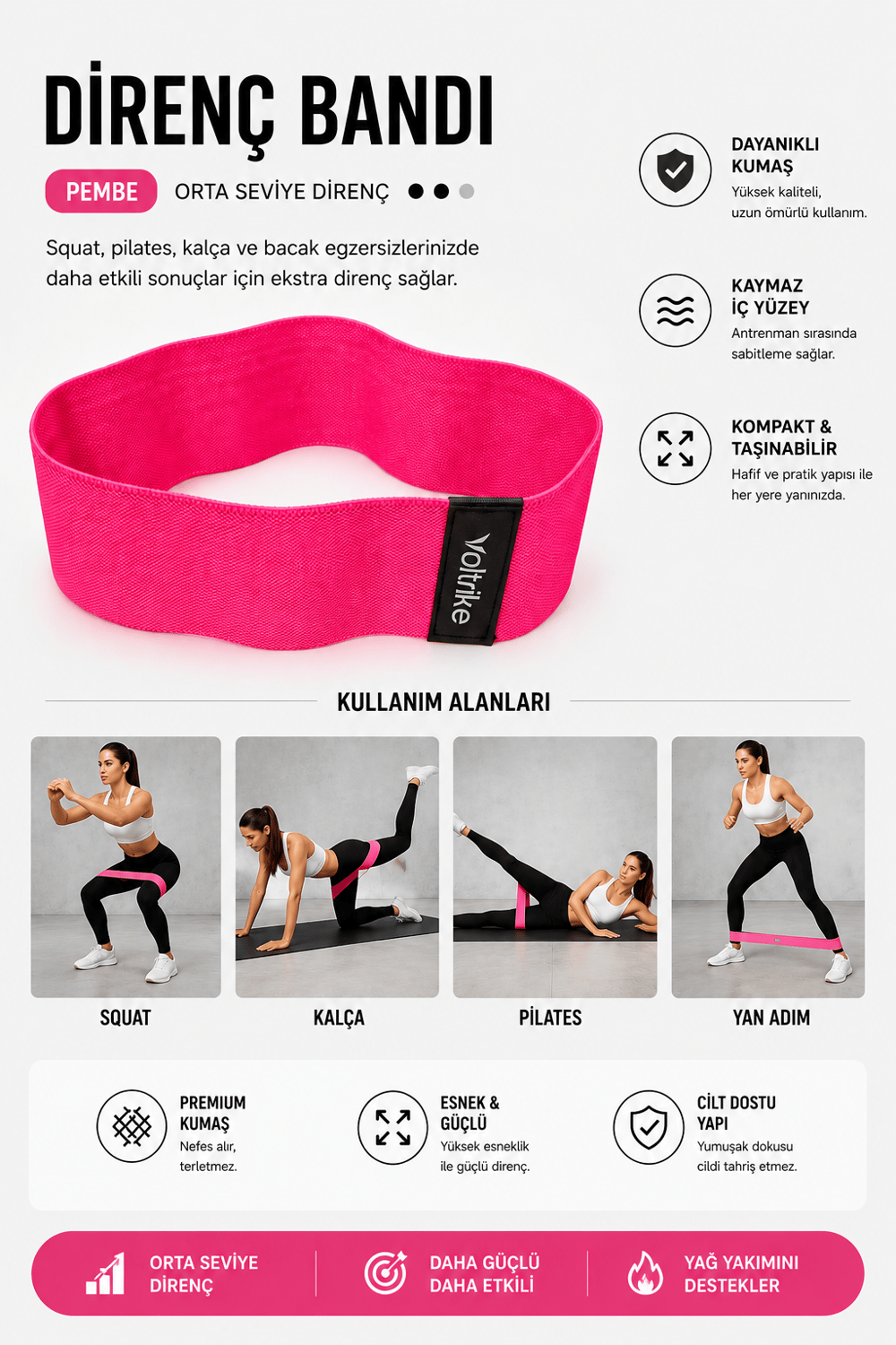 Voltrike Direnç Lastiği Orta-Sert Pembe