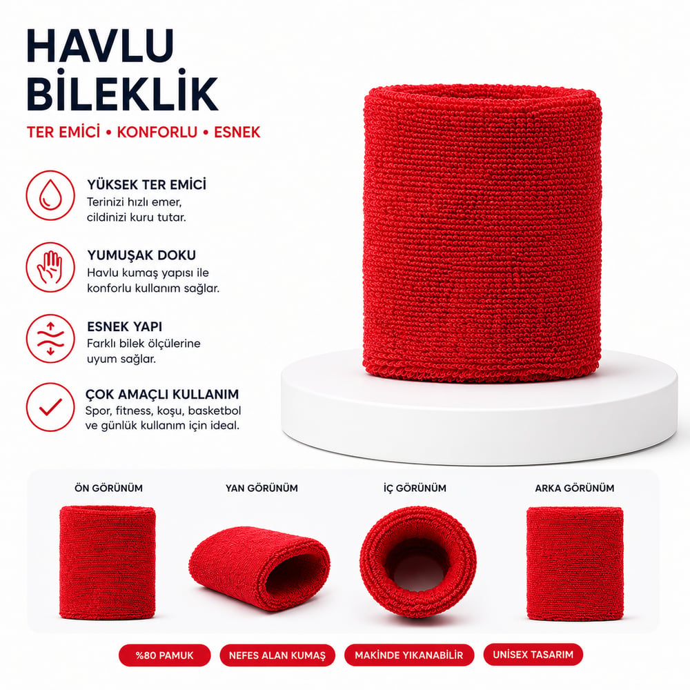 Voltrike Kırmızı Havlu Bileklik- Sporcu Bilekliği
