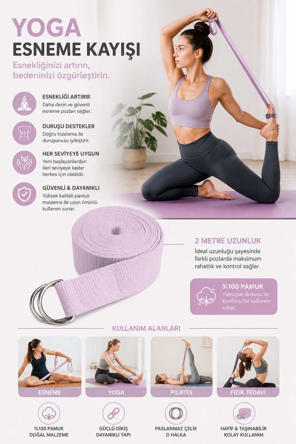 Voltrike Pembe Yoga Kemeri Esneme Kayışı