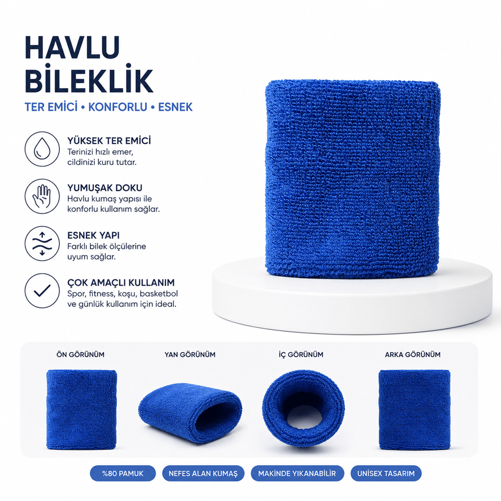 Voltrike Saks Mavisi Havlu Bileklik- Sporcu Bilekliği