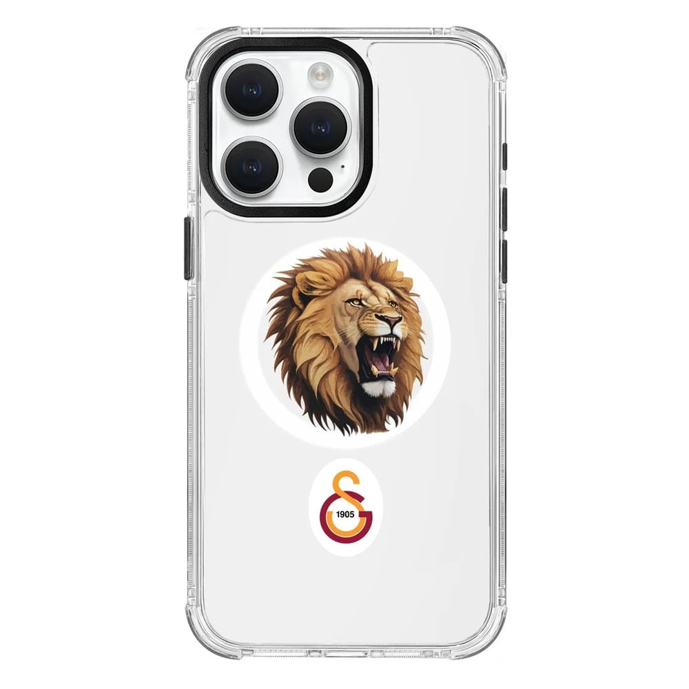 Galatasaray Aslan Kükre Arma MagSafe Şeffaf iPhone 15 Pro Max Telefon Kılıfı