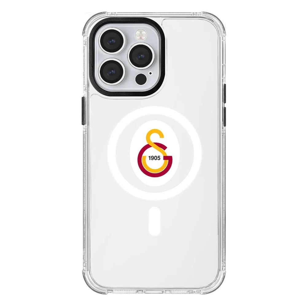 Galatasaray MagSafe Parçalı Logo Şeffaf iPhone 14 Telefon Kılıfı