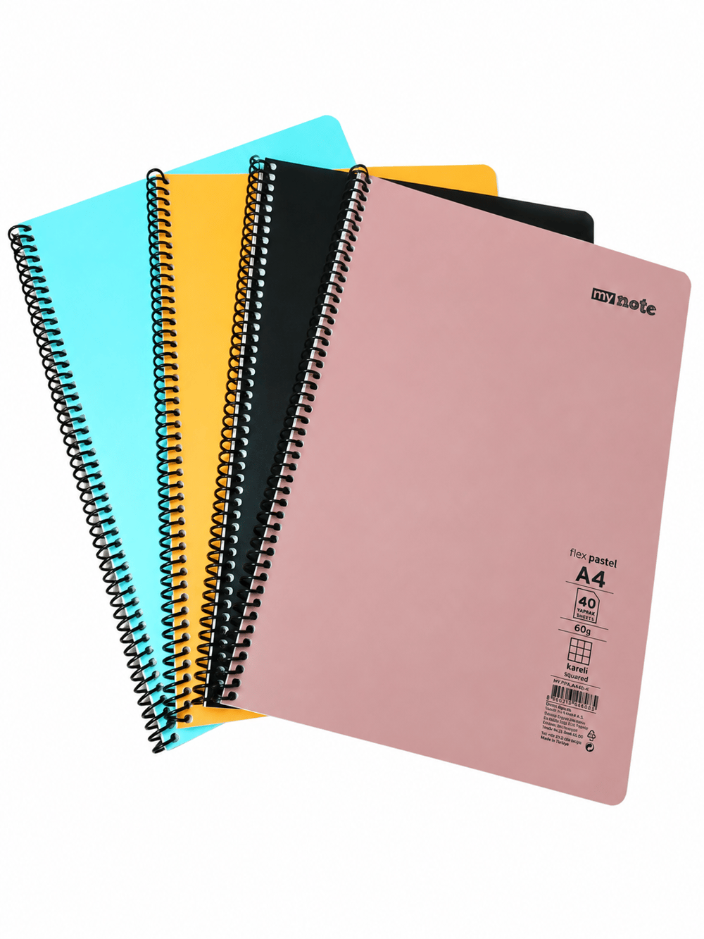 Mynote FLEX Spiralli A4 40 Yaprak 4'lü Defter Seti 2 Çizgili 2 Kareli