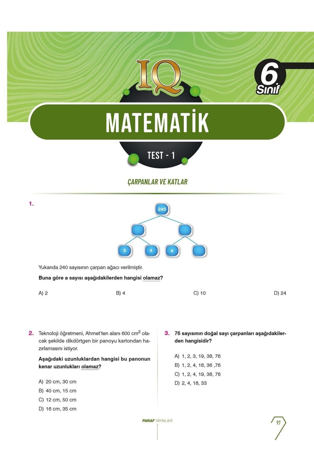 Paraf 6. Sınıf Iq Tüm Dersler Soru Kütüphanesi Yeni