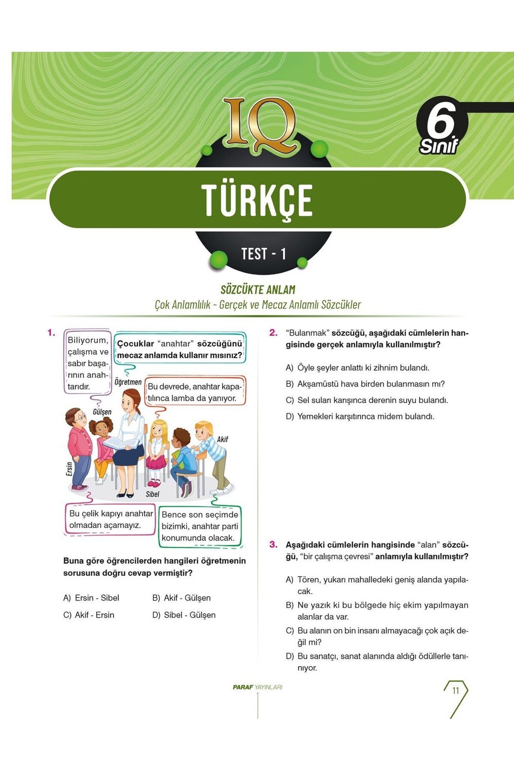 Paraf 6. Sınıf Iq Tüm Dersler Soru Kütüphanesi Yeni