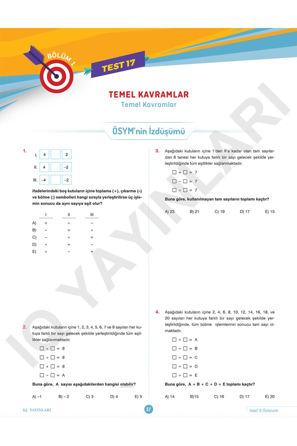 TYT Hedef 15 Net Matematik Soru Bankası