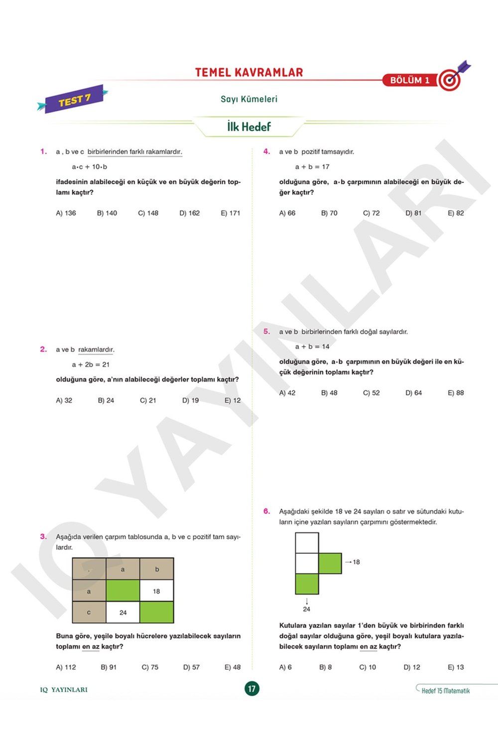 TYT Hedef 15 Net Matematik Soru Bankası