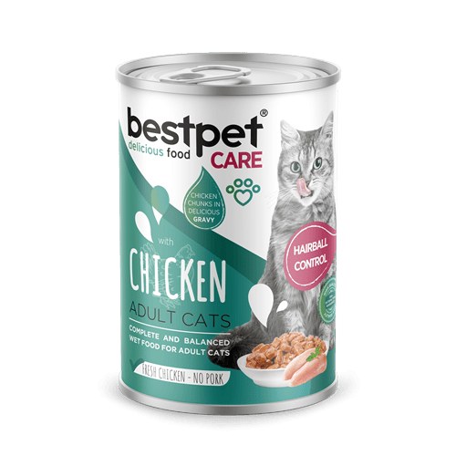 Bestpet Yetişkin Kediler İçin Tüy Yumağı Kontrolü Sağlayan Tavuk Eti Parçalı ve Soslu Mama 400 gr