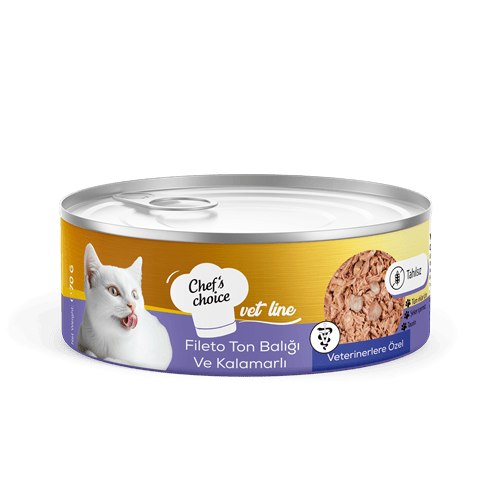 Chefs Choice Vet Line Fileto Ton Balıklı & Kalamarlı Yaş Kedi Maması 70 gr
