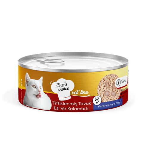 Chefs Choice Vet Line Tiftiklenmiş Tavuk Etli & Kalamarlı Yaş Kedi Maması 70 gr