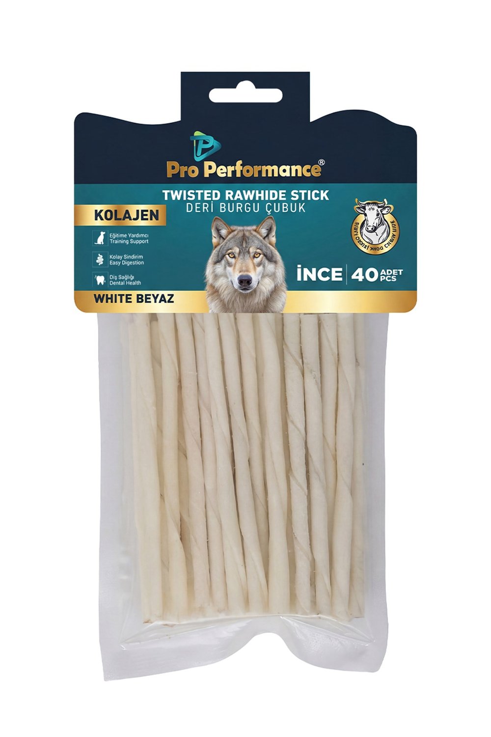 Deri Burgu Çubuk İnce Boy 40Lı Paket Beyaz
