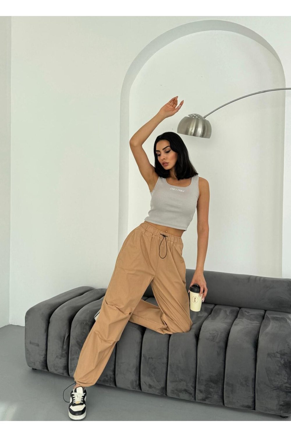 DİZ PİLELİ PARAŞÜT PANTOLON CAMEL-KAHVERENGİ