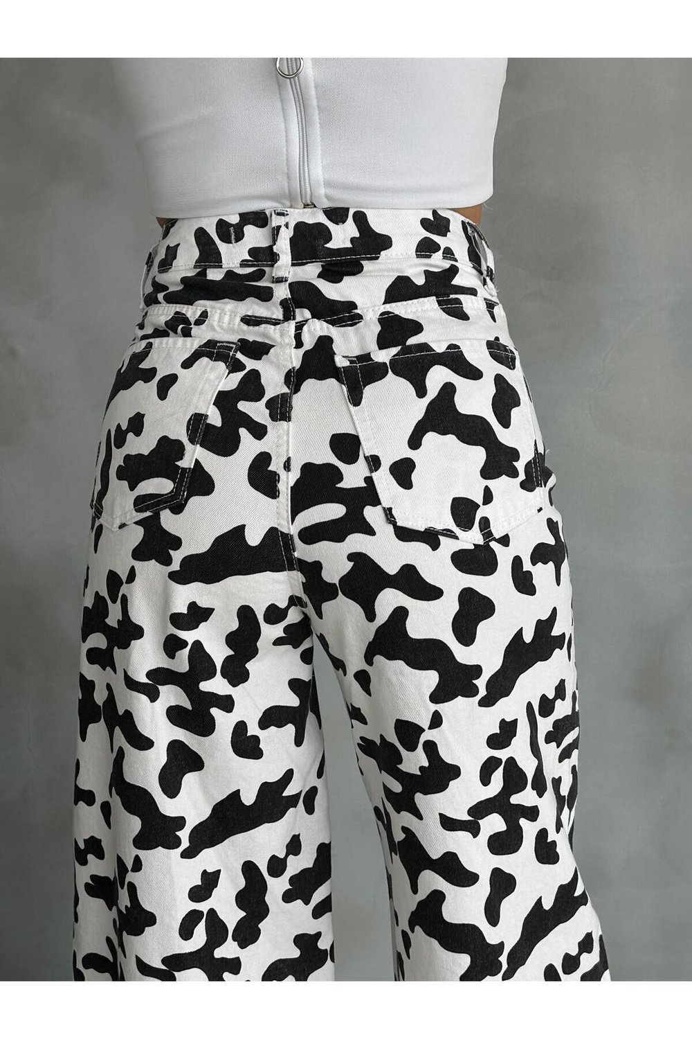 ZEO BASİC BAGGY PANTOLON BEYAZ&SİYAH İNEK DESENLİ