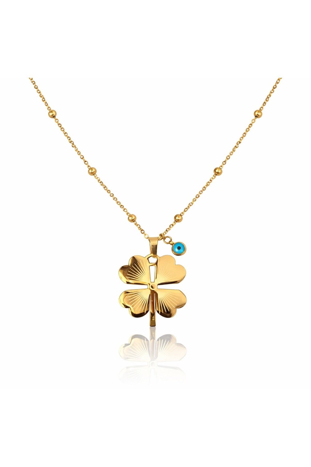 Lolajewerly Luxury Steel Gold Renk Çelik Nazar Boncuklu Yonca Kolye