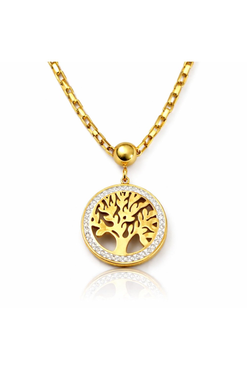 luxury steel Gold renk zirkon taşlı hayat ağacı çelik kolye