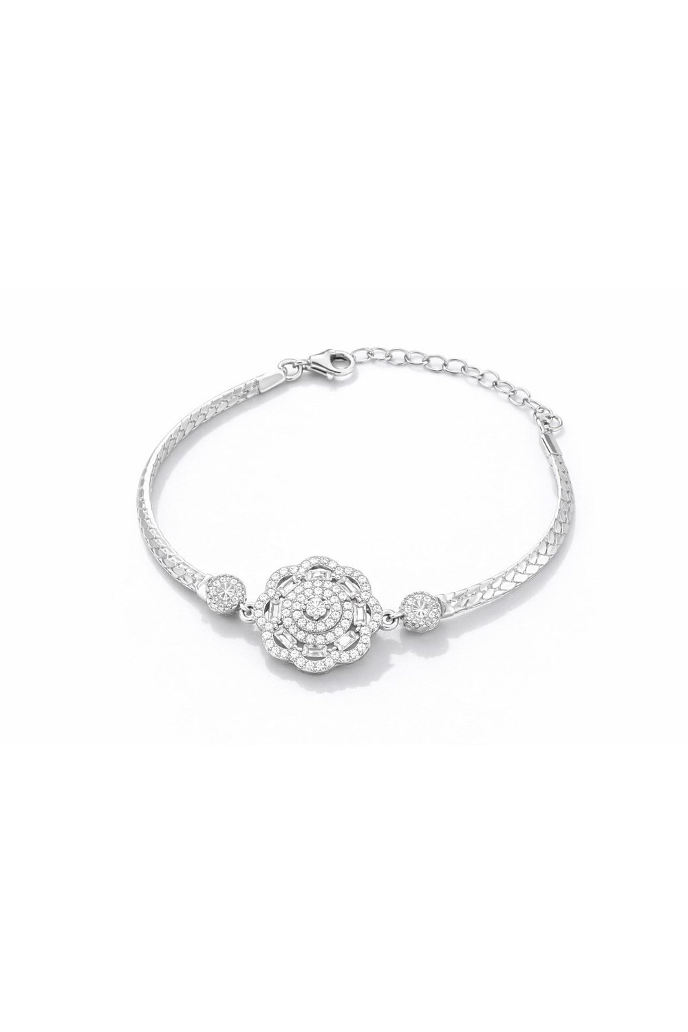 luxury style zirkon taşlı çiçek motifli 925 ayar gümüş bileklik