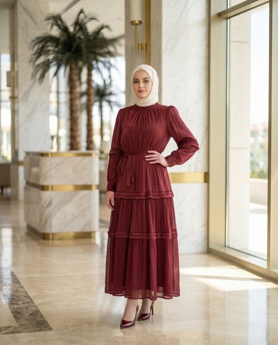 İpek Organze Kumaş Elbise 3037