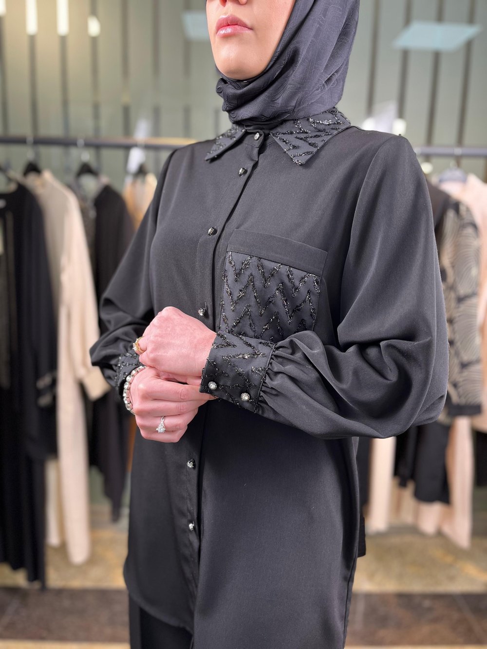 Kumaş Kombinli Tunik Gömlek 2060