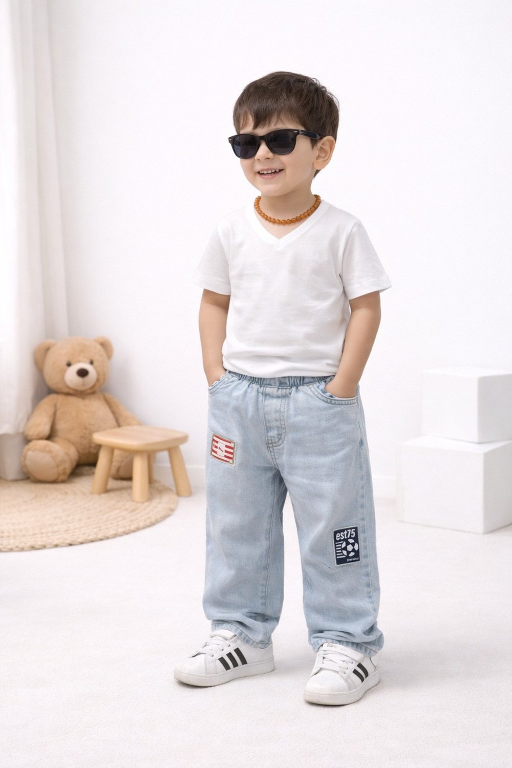 Erkek çocuk açık mavi jean pantolon