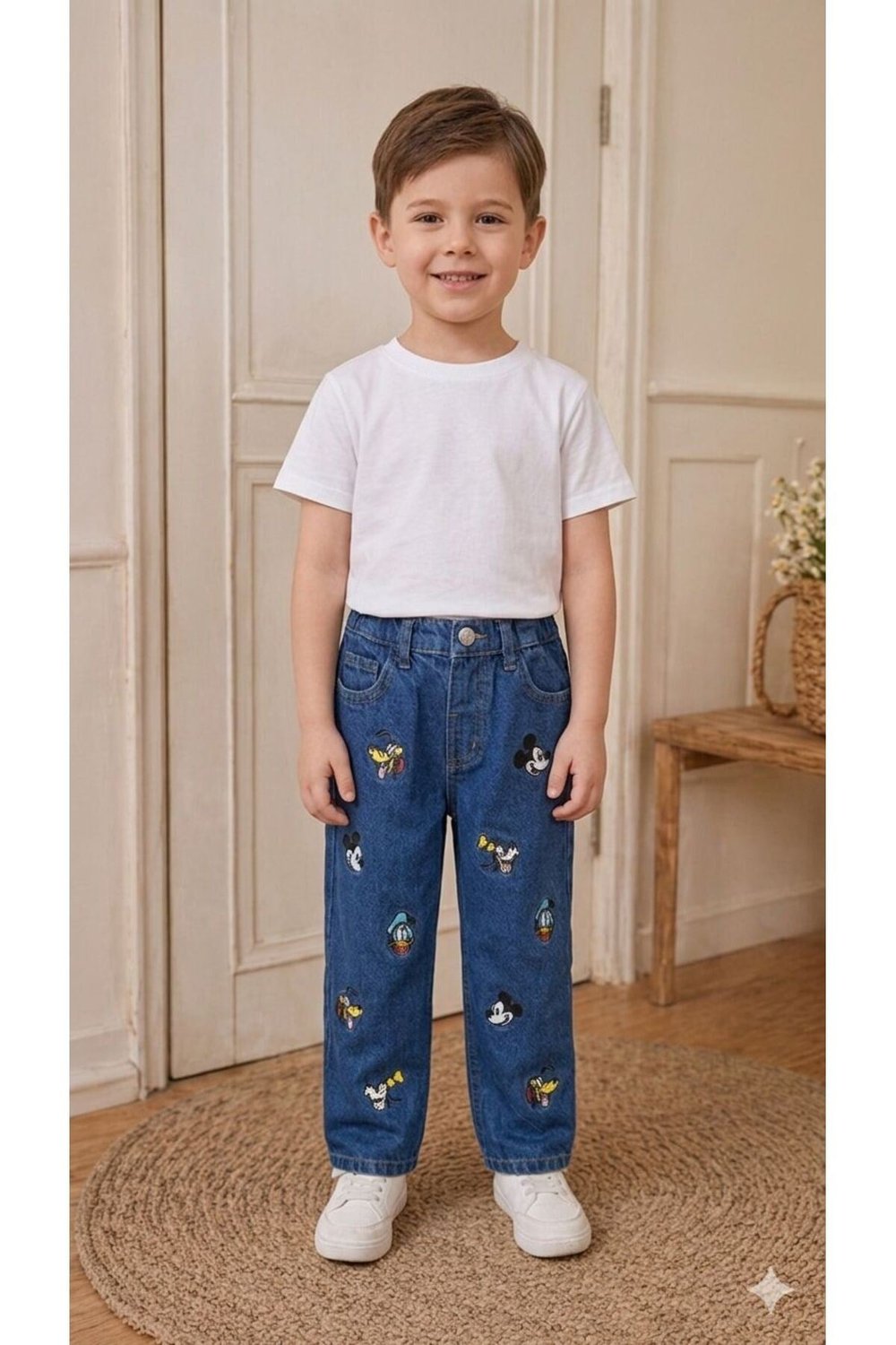 Erkek Çocuk Mavi Nakışlı Jean Pantolon