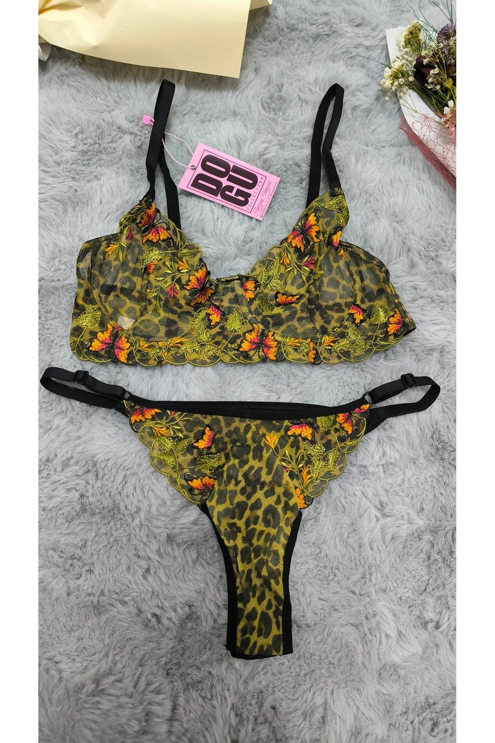Çiçek Desenli Dantel & Tül Sütyen Külot Takımı Bralet Külot Takımı