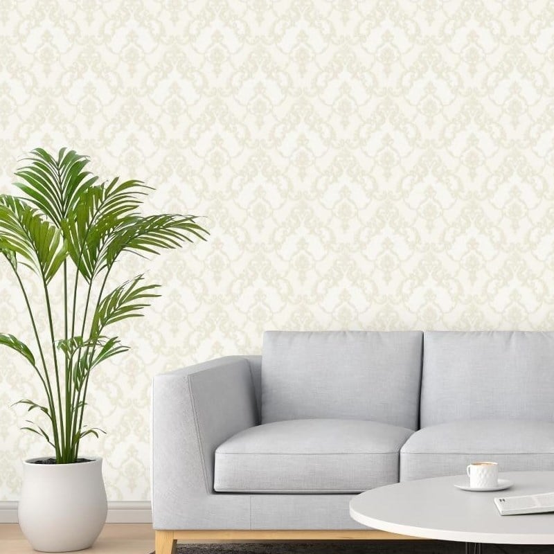 Adawall Dante 1403-1 Krem Beyaz Zarif Damask Duvar Kağıdı