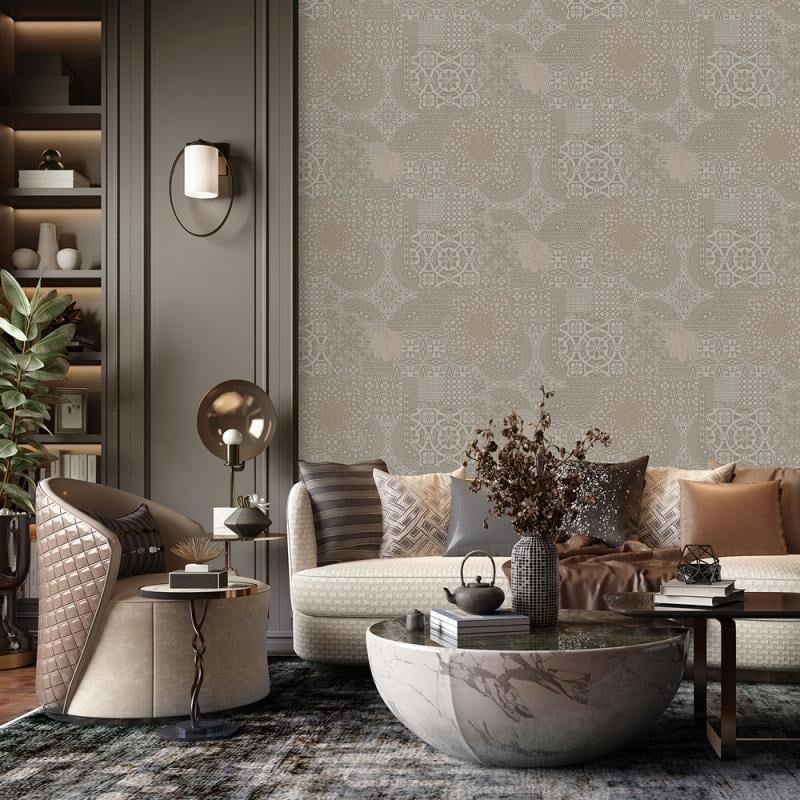 Adawall Dante 1409-4 Koyu Vizon Patchwork Desenli Duvar Kağıdı