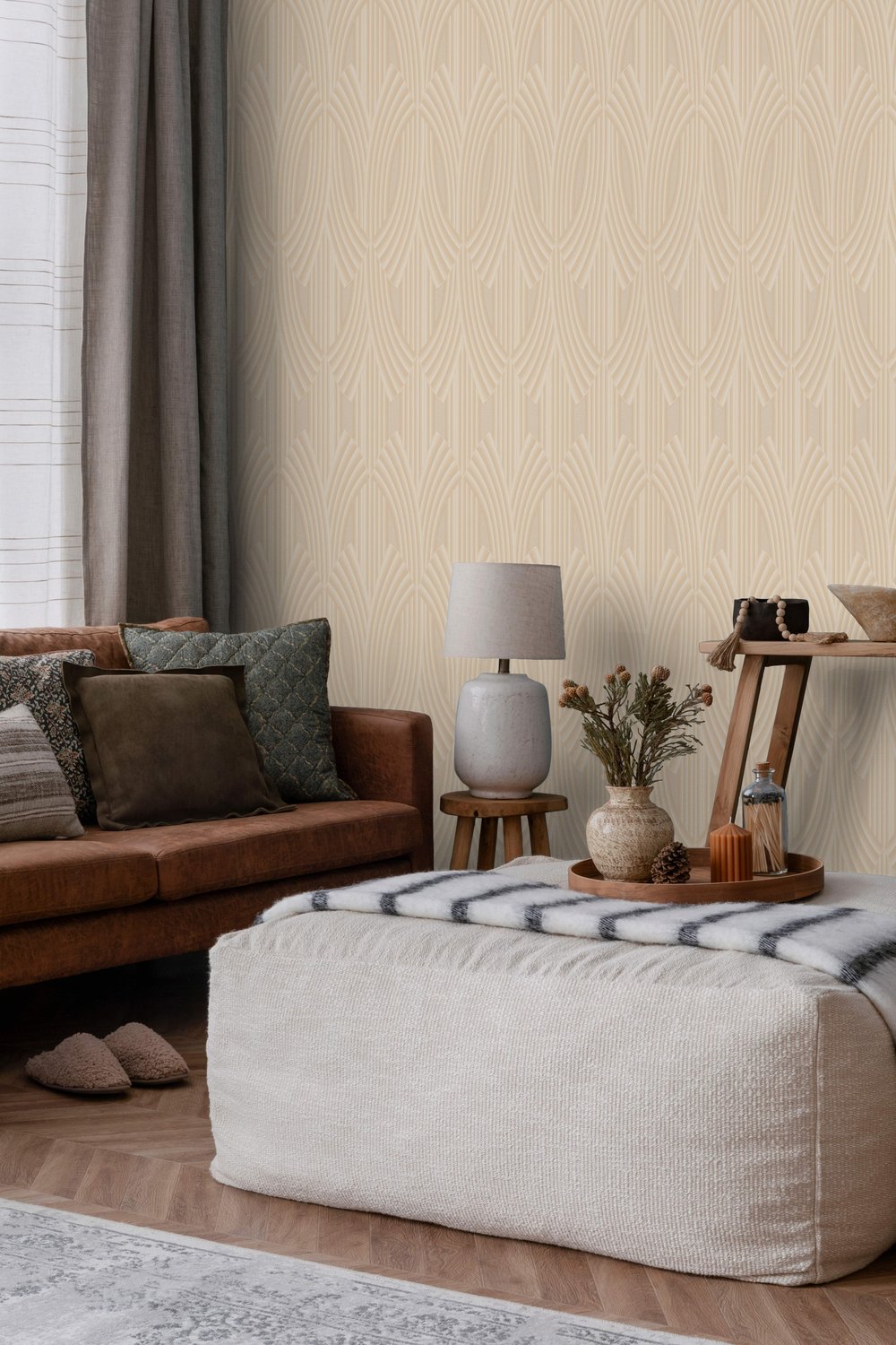 Adawall Icon 24102-5 Şampanya Tonlu Kabartmalı Duvar Kağıdı