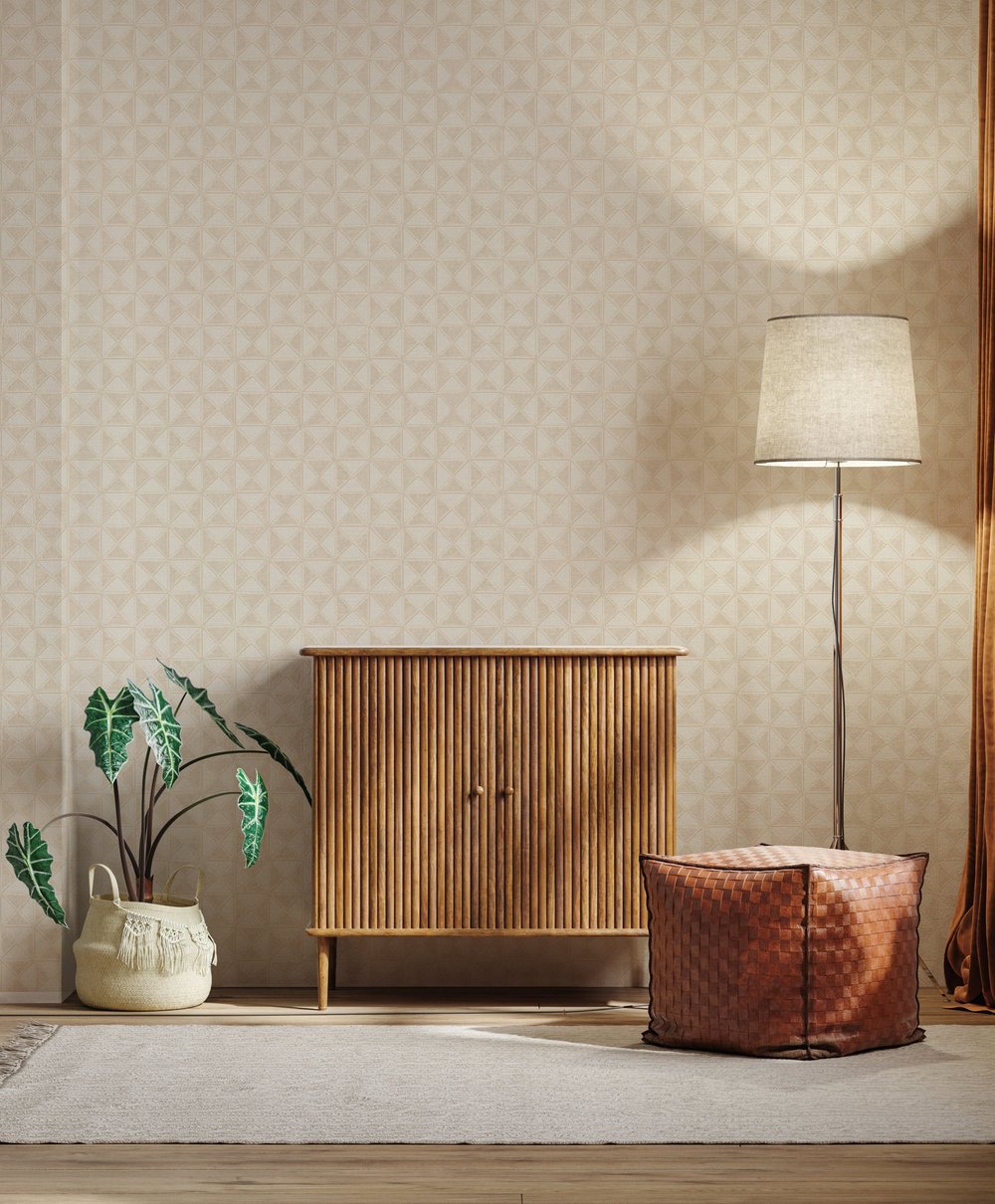 Adawall Icon 24105-2 Bej Kabartmalı Geometrik Duvar Kağıdı