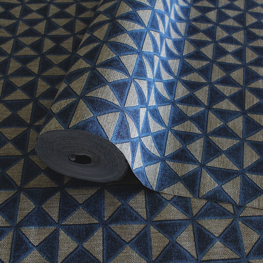 Adawall Icon 24105-4 Lacivert Kabartmalı Geometrik Duvar Kağıdı