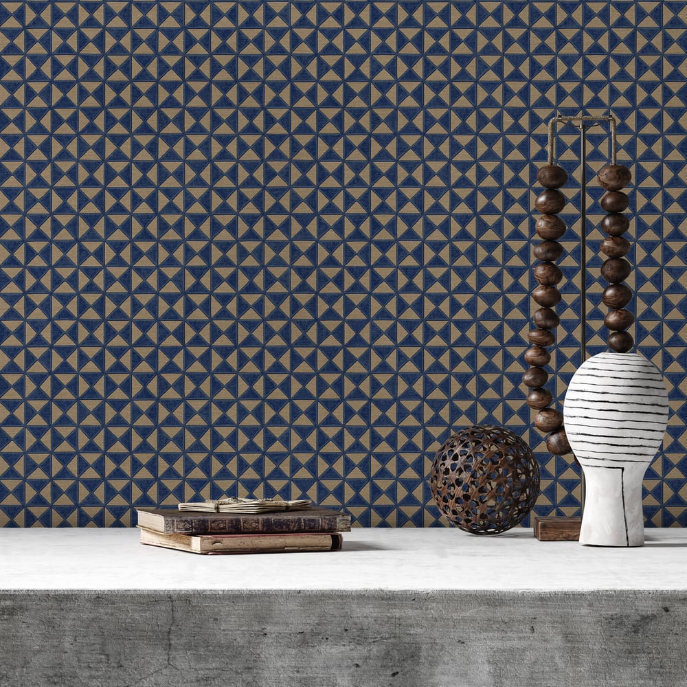 Adawall Icon 24105-4 Lacivert Kabartmalı Geometrik Duvar Kağıdı