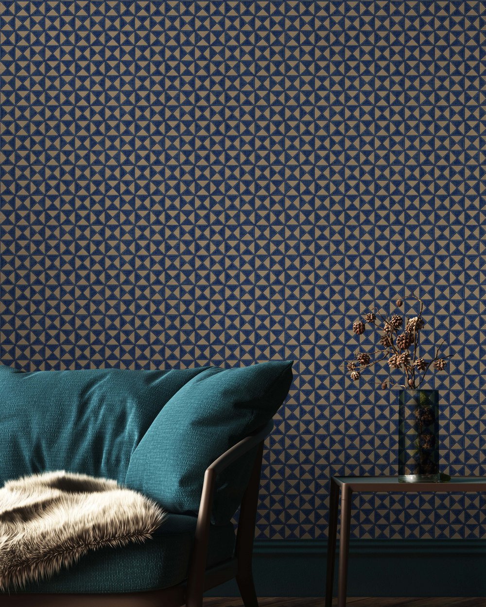 Adawall Icon 24105-4 Lacivert Kabartmalı Geometrik Duvar Kağıdı