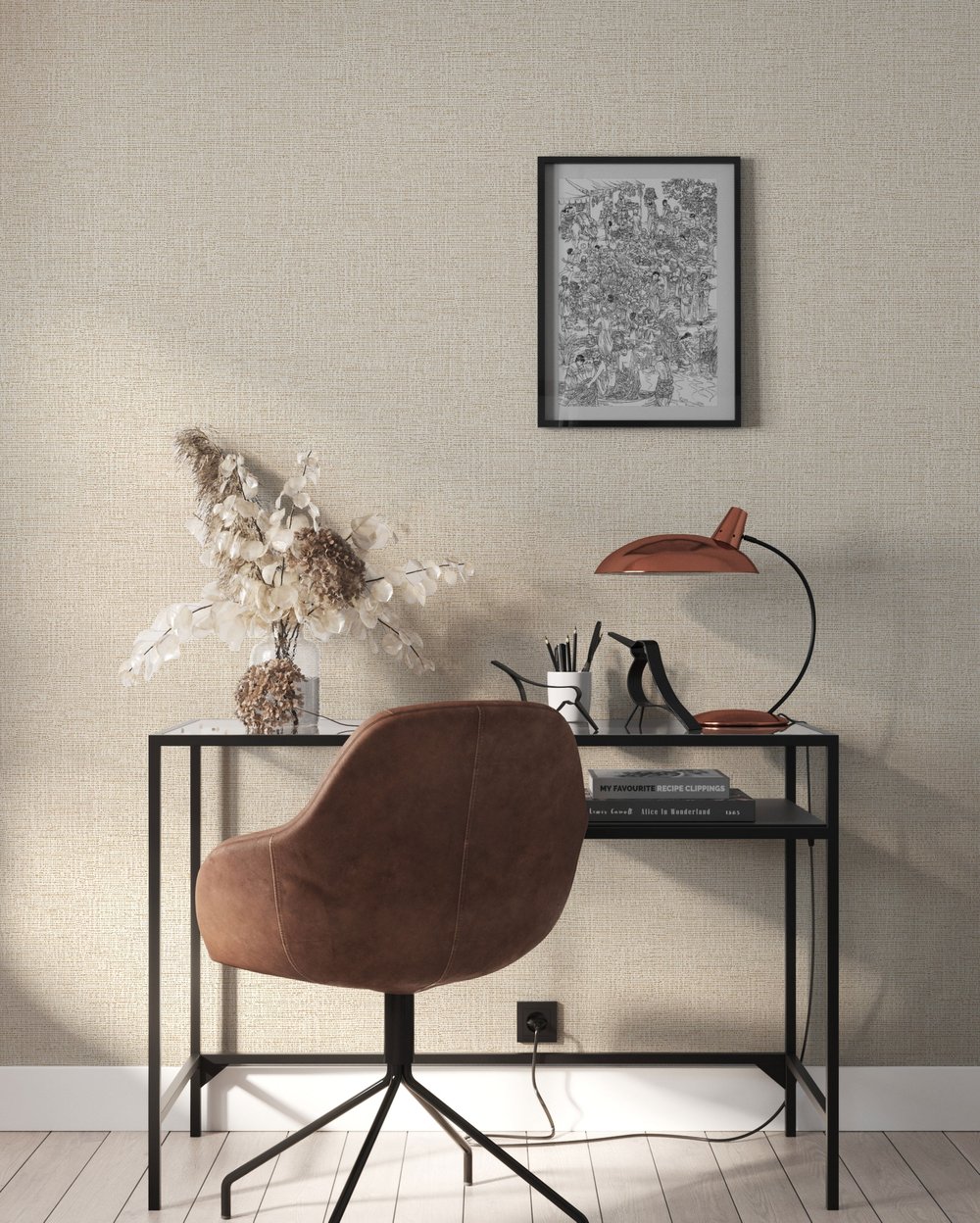 Adawall Icon 24110-2 Bej Keten Dokulu Sade Modern Duvar Kağıdı