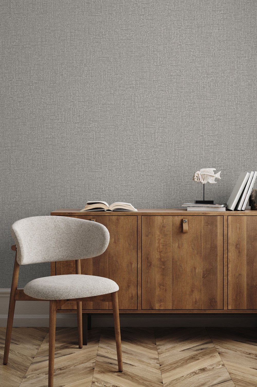 Adawall Icon 24110-3 Açık Gri Keten Dokulu Sade Modern Duvar Kağıdı