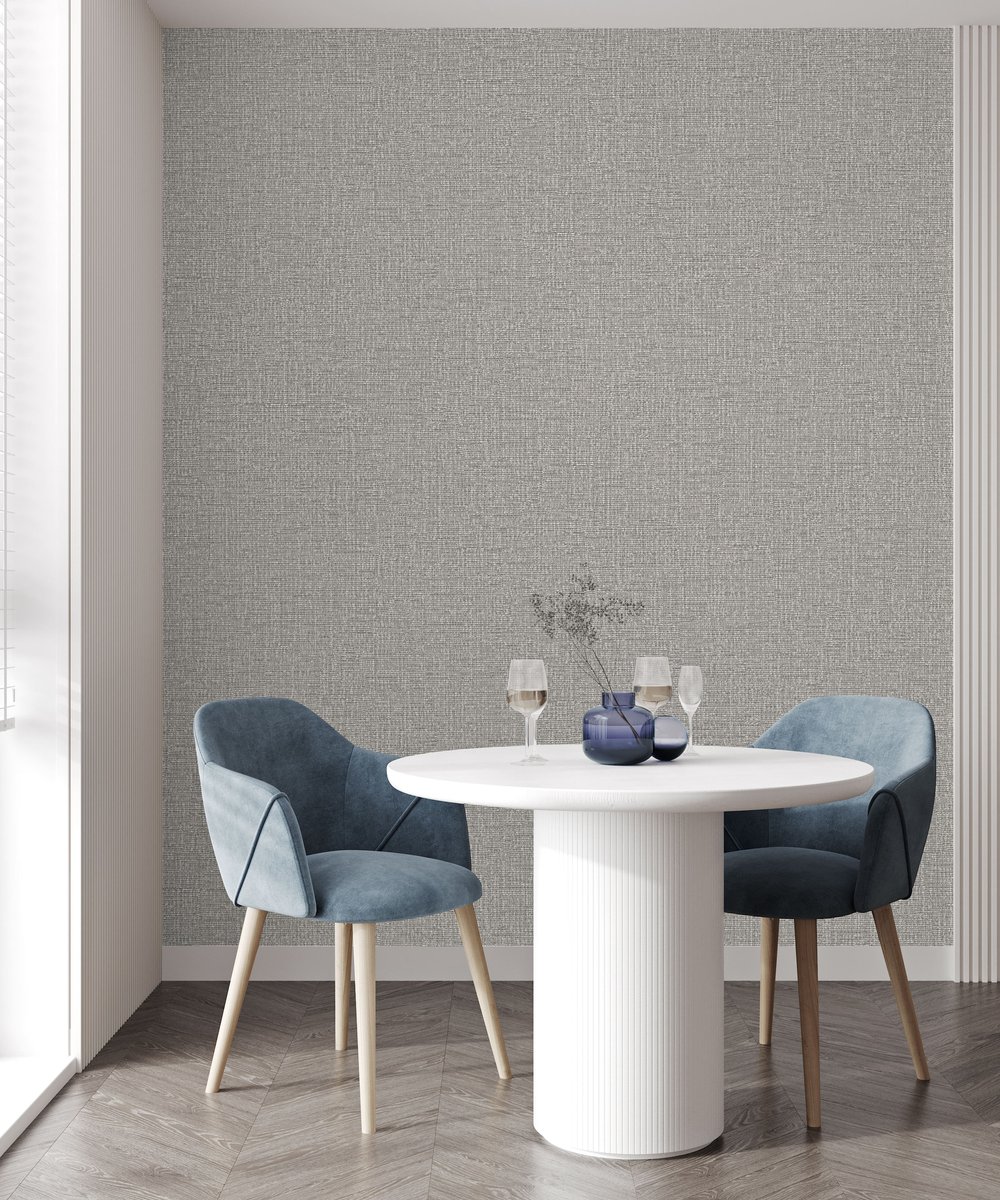 Adawall Icon 24110-3 Açık Gri Keten Dokulu Sade Modern Duvar Kağıdı