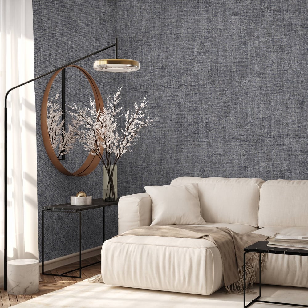 Adawall Icon 24110-4 Mavi Gri Keten Dokulu Modern Duvar Kağıdı
