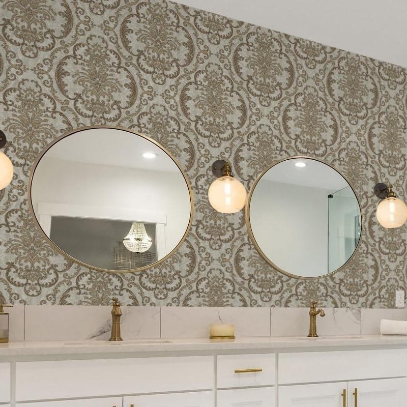 Adawall Seyyah 1312-5 Klasik Damask Desenli Gri Gold Duvar Kağıdı