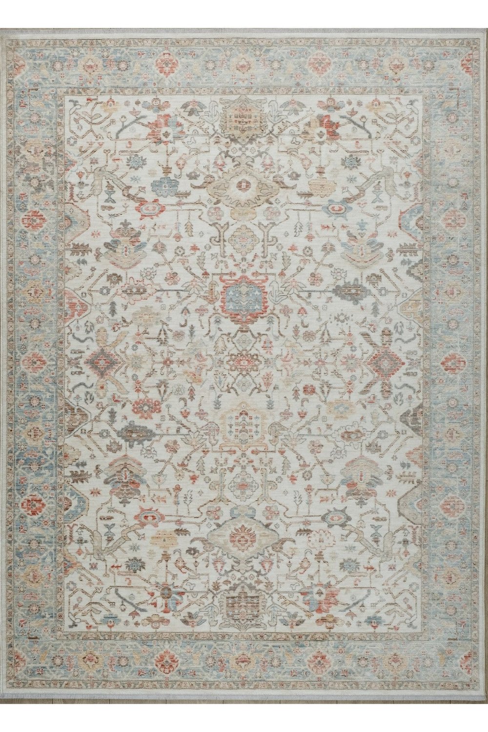 Bohem Krem Mavi Bambu %100 Polyester Modern Dokuma Salon Oturma Odası Halısı