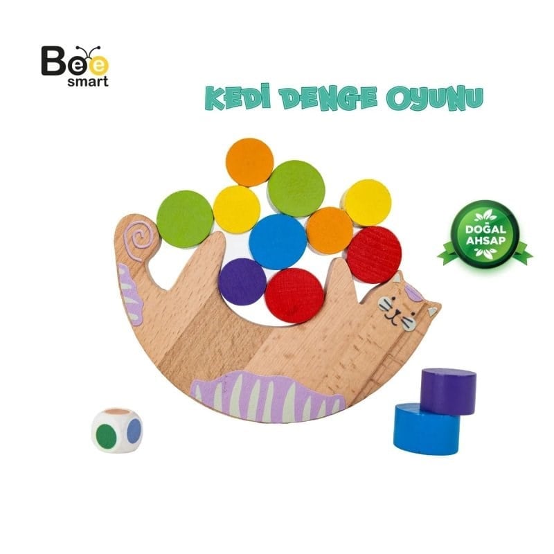 Bee Smart Ahşap Kedi Denge Oyunu- Çocuklar İçin El- Göz Koordinasyonu Ve İnce Motor Beceri Geliştirici Set