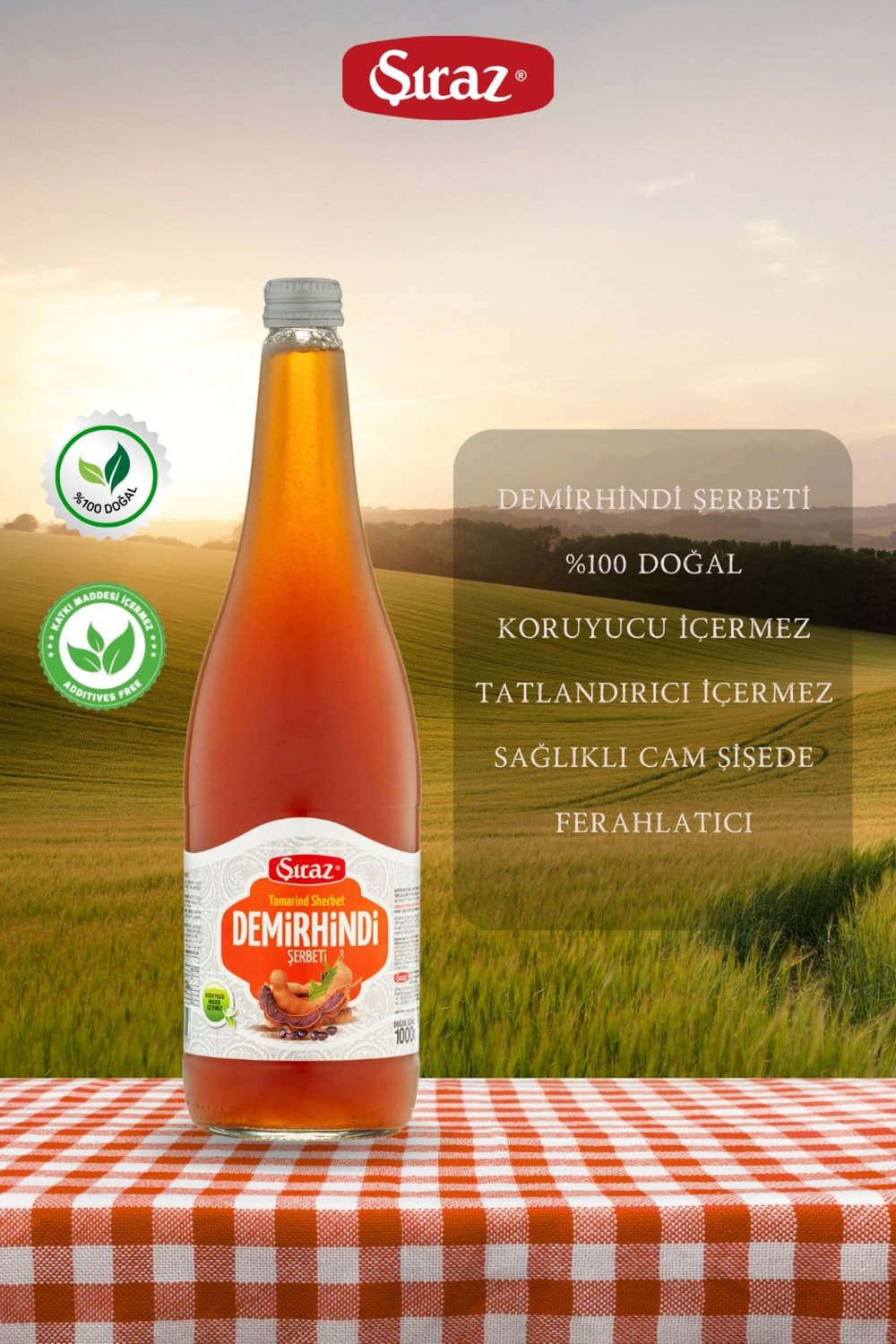 Doğal Demirhindi Şerbeti 1 Litre Cam Şişe