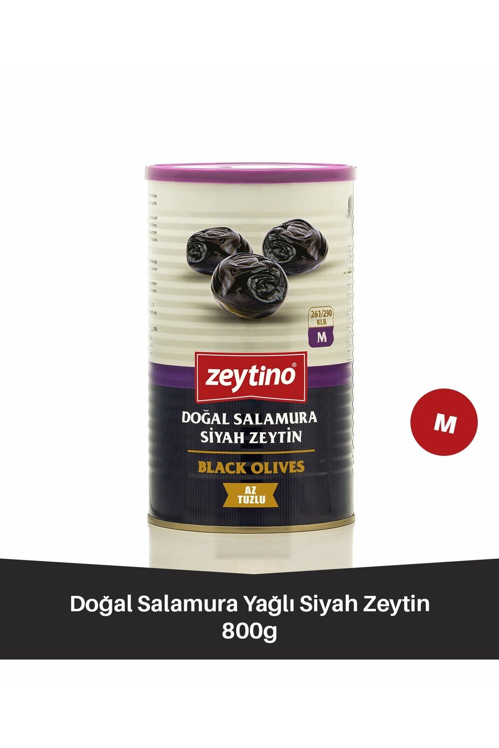 Doğal Salamura Gemlik Siyah Zeytin 800 Gr (261/290) M Az Tuzlu