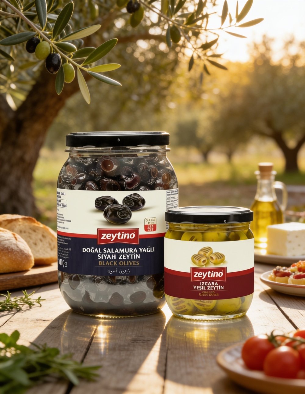 Gemlik Siyah Zeytin Salamura Yağlı 1 kg (351/410) 2XS-3XS & Izgara Yeşil Zeytin 200 gr Cam Kavanoz